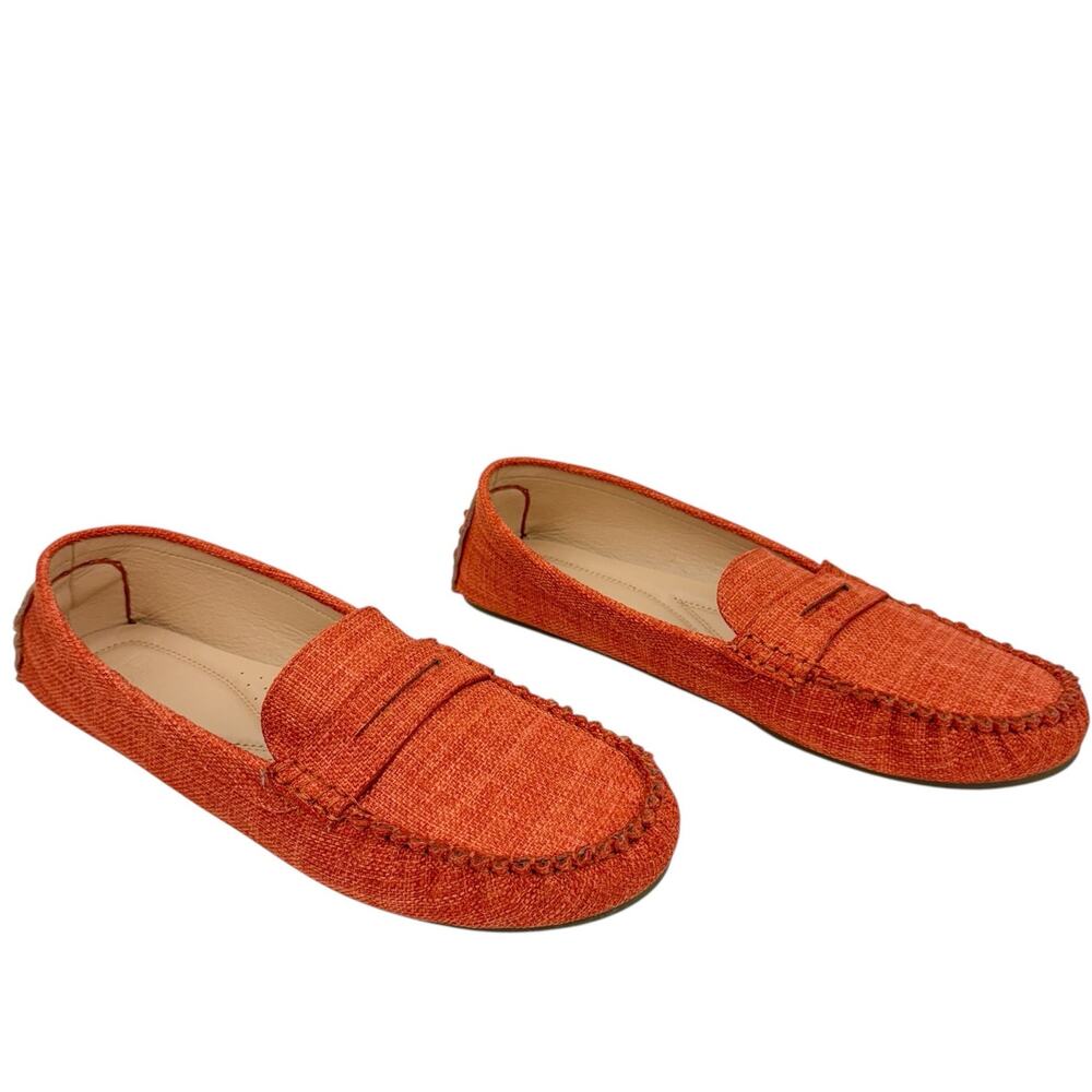 Just Fab Reese Orange Tweed Faux‎ Leather Padded Maccosins Loafers Sz 11 Comfort